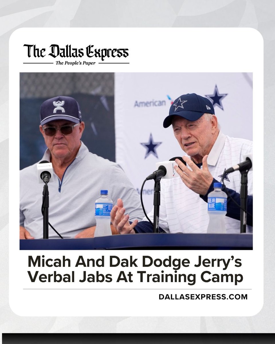 DallasExpress's tweet image. 🏈 @dallascowboys' Jerry Jones sparks controversy at training camp, taking shots at Micah Parsons & Dak Prescott over contracts & injuries. Parsons claps back, reposting JJ Watt: "Nothing makes guys want to fight for you more than hearing how upset you are that they got hurt."…