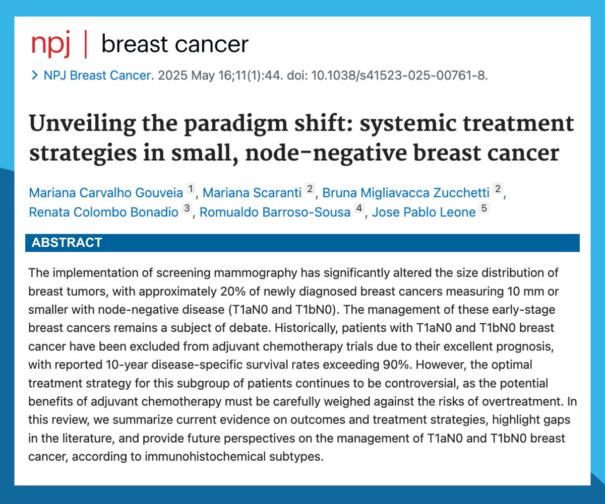 DFCI_BreastOnc's tweet image. Check out this npj Breast Cancer review: Unveiling the paradigm shift: Systemic treatment strategies in small, node-negative #BreastCancer
🔓pubmed.ncbi.nlm.nih.gov/40379683/
@marianascarant1 @renata_bonadio @DrRBarroso