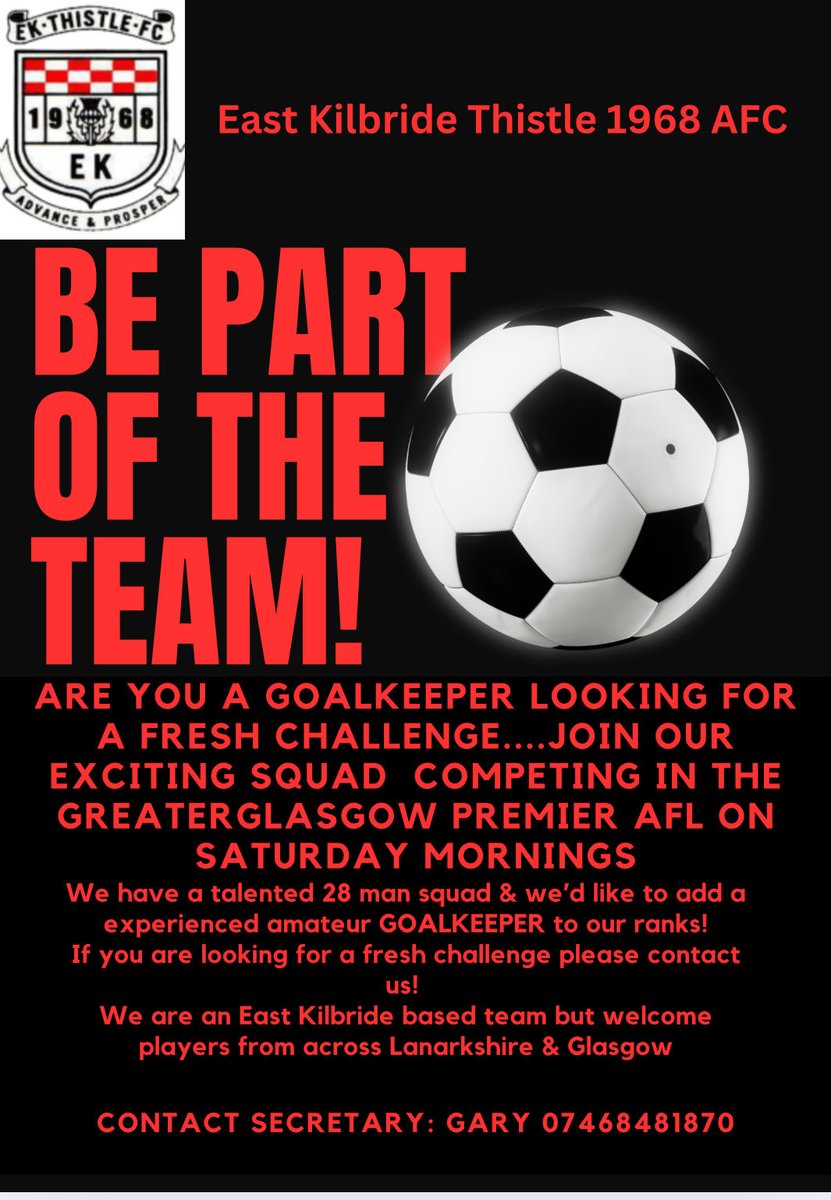 We are looking for a goalkeeper to join our talented amateur squad for this season…if you are interested please contact secretary Gary Beresford.