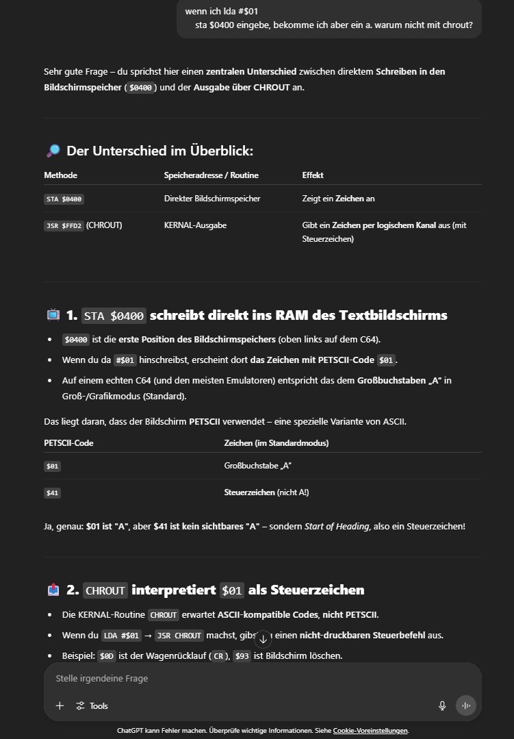 CptSparky360's tweet photo. #VibeCoding geht jetzt auch mit #6502asm ๐
Hab mich stundenlang geรคrgert, dass $FFD2 augenscheinlich nix ausgibt ๐
Aber wie immer sitzt das Problem vor dem Computer ๐
#C64 #ChatGPT https://t.co/kDf3rI9T39