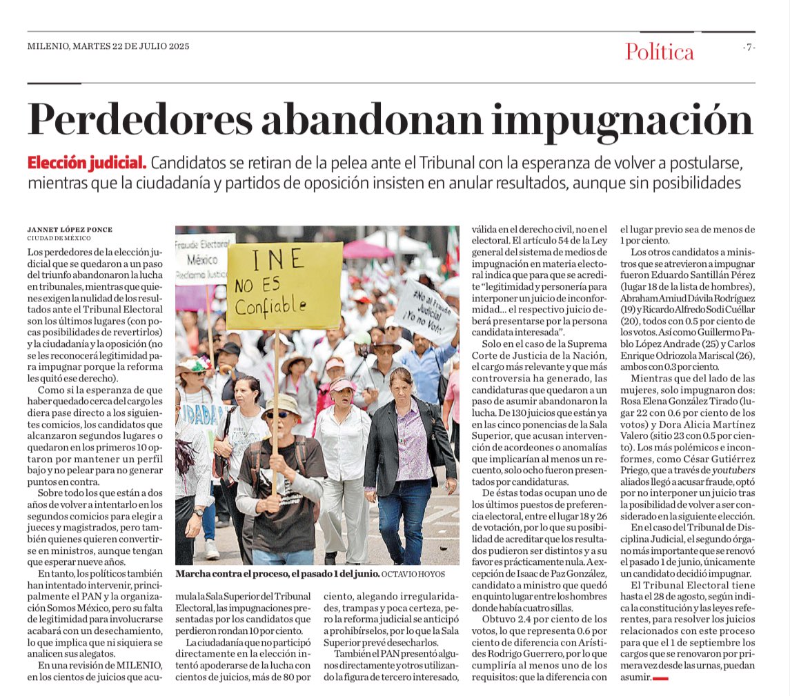 Jannet_LP's tweet image. 🔴#HoyEnMILENIO
¿Ya negociando el acordeón 2027?
Jueces perdedores que se quedaron a un paso de ganar, abandonan la lucha en tribunales por elección judicial.
La ciudadanía pretendió adueñarse con centenares de juicios pero...
Serán desechados.
👉milenio.com/politica/perde…