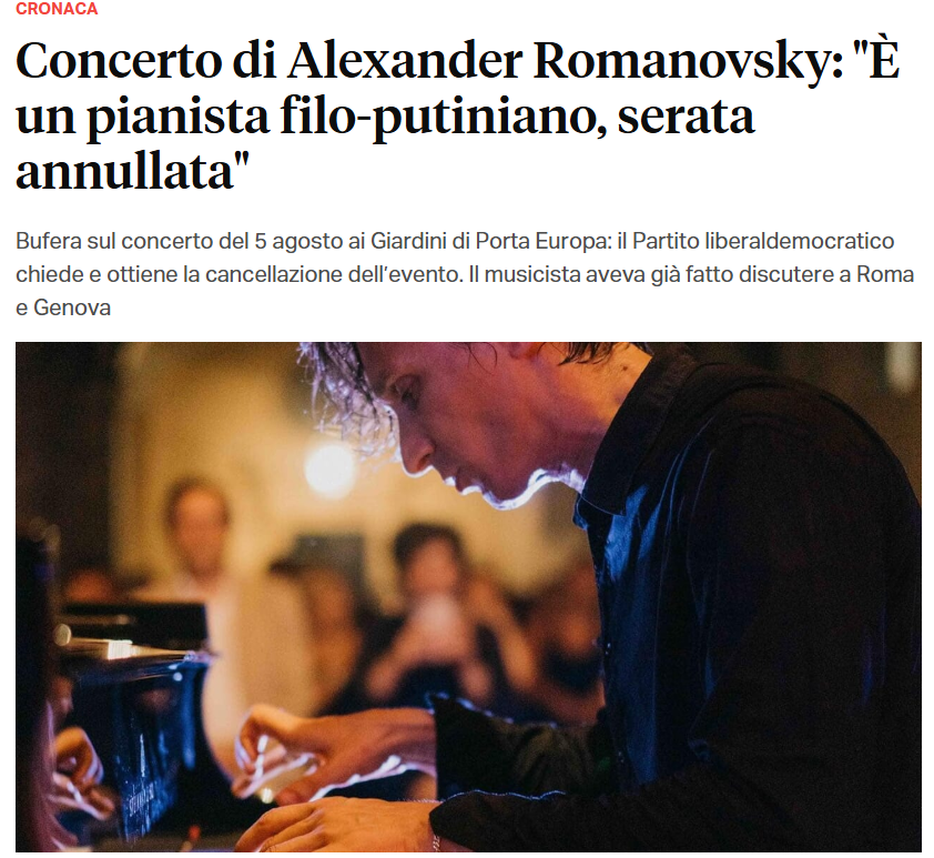MicheleCrude's tweet photo. Quindi se un artista, cittadino italiano, vuole esibirsi in un evento pubblico deve rinnegare pubblicamente #Putin? Quante volte e qual è la formula? Esiste una dichiarazione precompilata? 
Vorrei anche capire qual è la posizione del @Quirinale sul tema. #Romanovsky #Gergiev https://t.co/xfLIiHAlYz