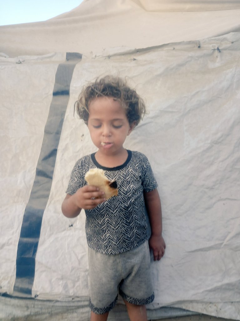 AhmadA2555's tweet image. We live in a torn tent, struggling with hunger, insects, and fear day and night. Khalil goes to sleep without dinner, waking up crying from pain, hunger, and panic. Today I bought a kilo of flour for 110 shekelsโฆ just to try to cook him something to ease his hunger. Can youโฆ