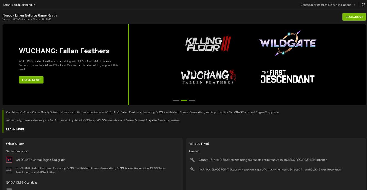IMPORTANTE JUGADORES DE VALORANT

Ya está disponible el ultimo driver de NVIDIA que trae soporte para VALORANT en su llegada a UE5
