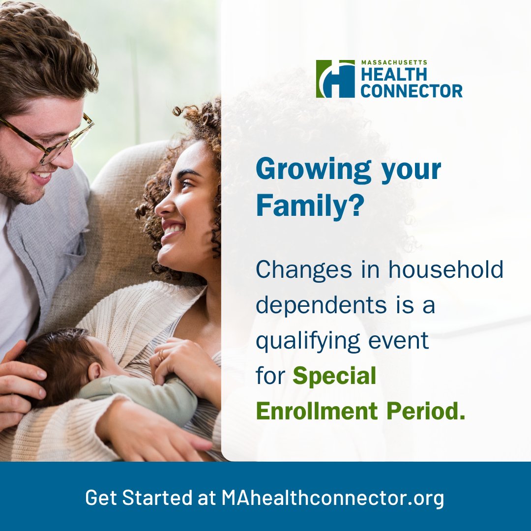HealthConnector's tweet image. Have you experienced a change in your family size recently? From a new baby, marriage, or a loss in the family, you may qualify to enroll through the Health Connector if you’ve experienced certain life events. Learn your options at MAhealthconnector.org/sep