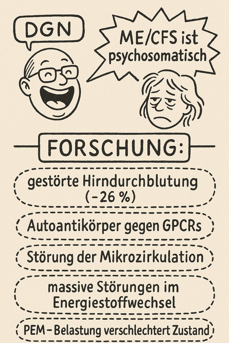 Es regt mich so auf … 

Diese „Sichtweise“ ist nicht nur veraltet – sie ist wissenschaftlich längst überholt. Dass die DGN im Jahr 2025 immer noch an einem psychosomatischen Erklärungsmodell festhält, während internationale Leitlinien und aktuelle Studien eindeutig somatische