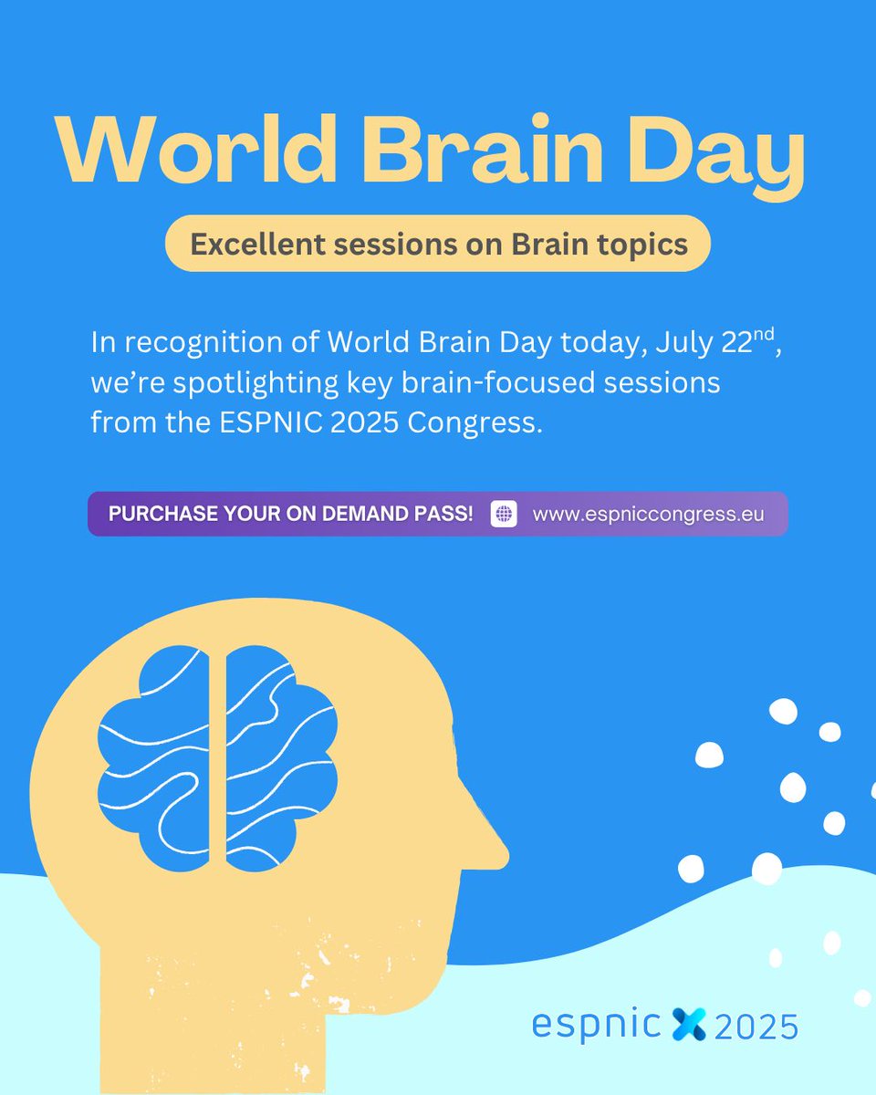 ESPNIC_Society's tweet image. Today, July 22, is #WorldBrainDay – a global reminder of the importance of brain health.
At ESPNIC 2025, some of the most thought-provoking sessions focused on advancing care in neonatal and pediatric neurology.
☑️ Register here for the access: bit.ly/ESPNIC-REGISTER