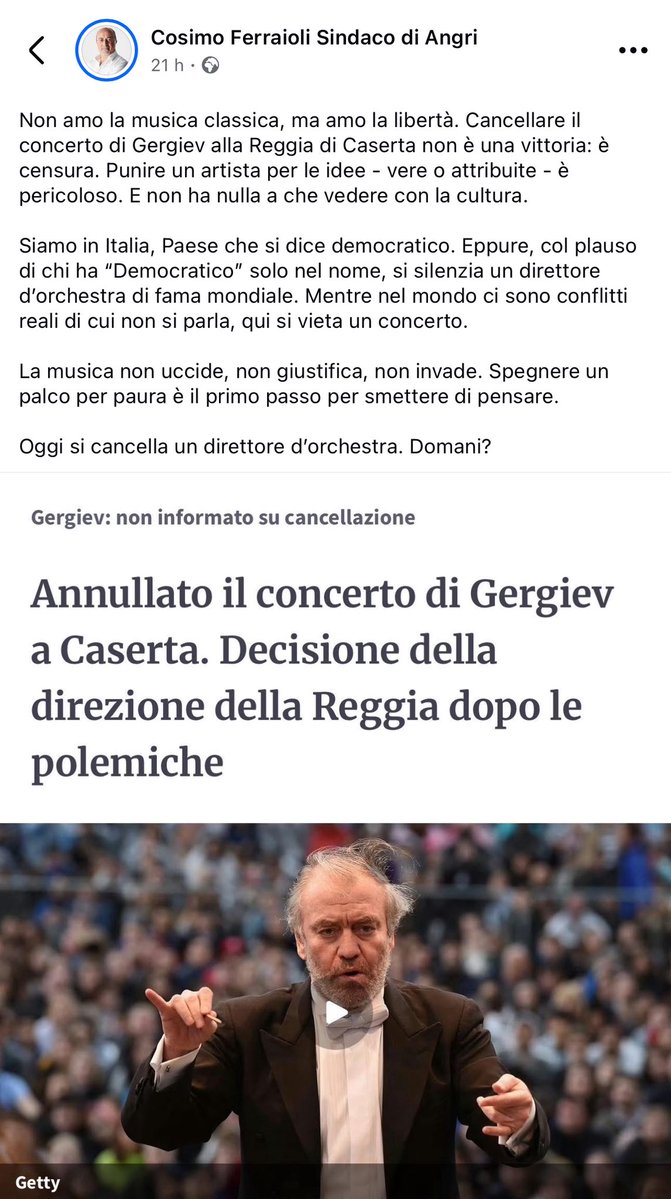marsetac's tweet image. Gli esponenti di Democrazia Sovrana e Popolare sono incredibilmente teneri. Visto che la Reggia ha licenziato Gergiev, il Sindaco di Angri - che è appunto del partito di Rizzo - lo ha invitato ad esibirsi lì. Fossi io il direttore del Bolshoi di Mosca e del Mariinskij di San…