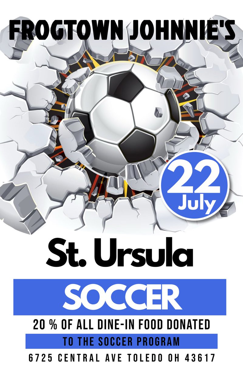 Stop by Frogtown today all day for a great meal and support SUA Soccer🐸🏹⚽️