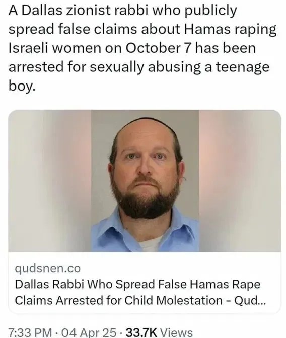 FlagAndFire's tweet image. If he molested a child, feed him to the dogs.
However, the claims of Hamas raping Israeli women Oct 7th are NOT false claims.