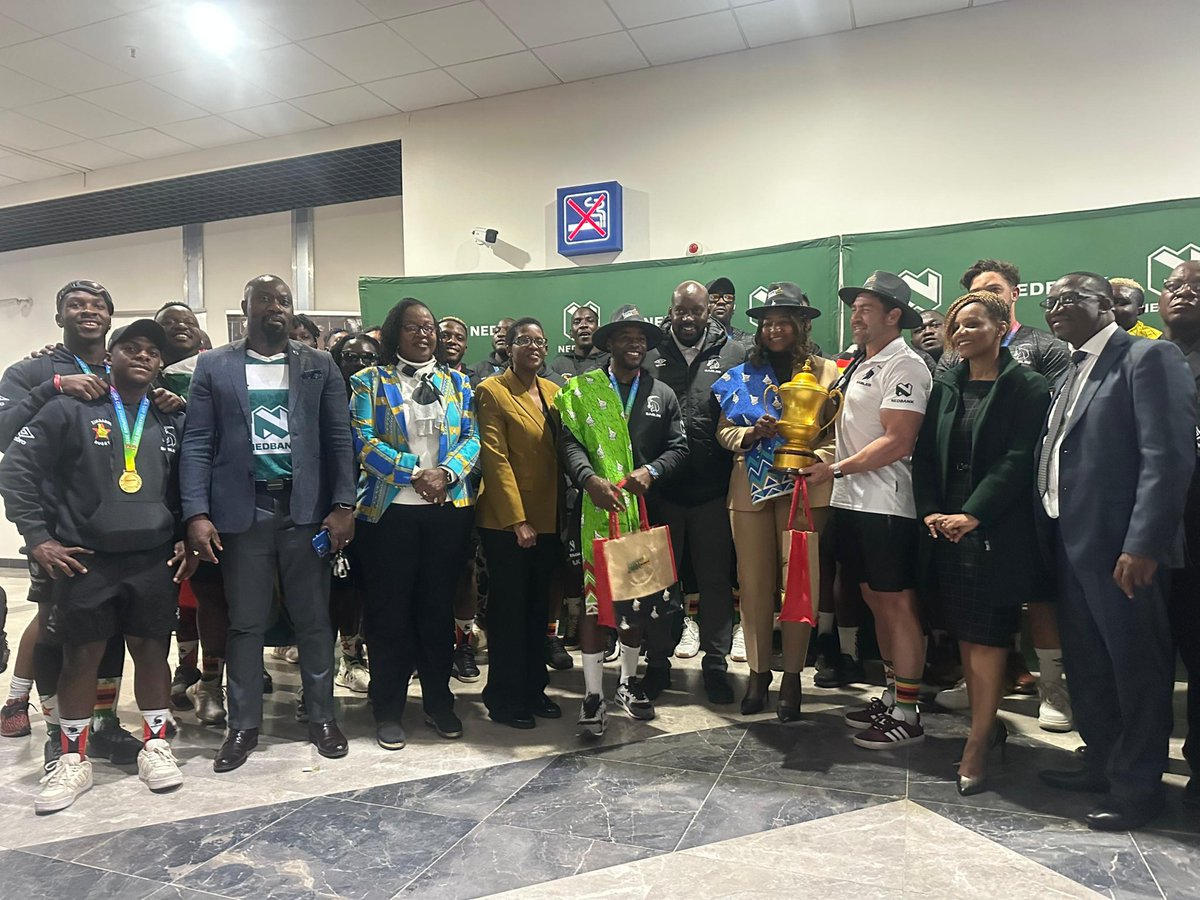 DanielOkwee's tweet image. African Champions Zimbabwe @SablesRugbyZW have officially touched down at Robert Mugabe International Airport moments ago, returning home to a hero’s welcome following their triumphant @RugbyAfrique Cup campaign in Kampala.