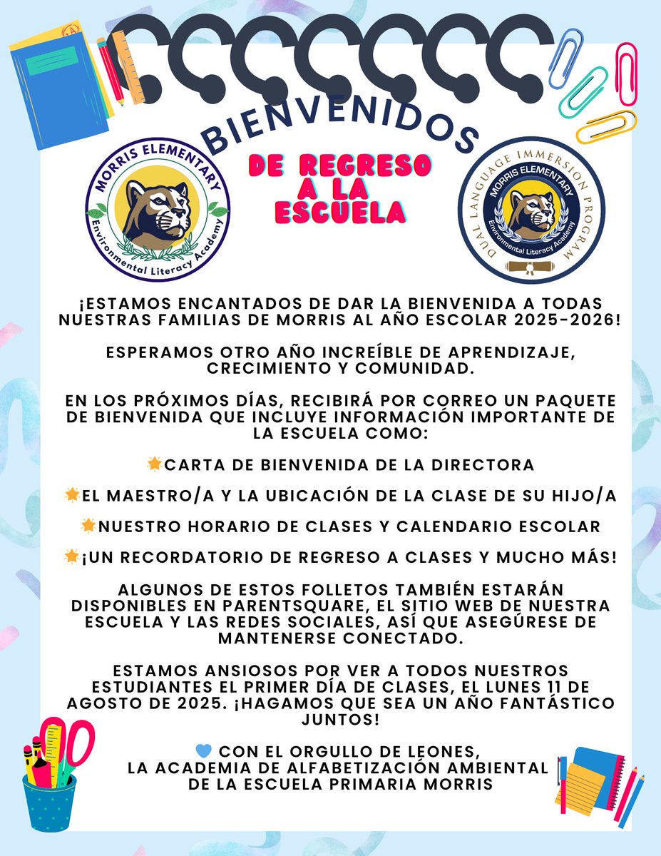 Morris Families, 
Please read this message from Morris Elementary Environmental Literacy Academy! 🌎