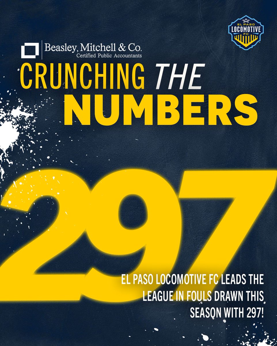 eplocomotivefc's tweet image. Crunching the numbers with @beasleymitchell_co 🔢
EL PASO LOCOMOTIVE FC LEADS THE LEAGUE IN FOULS DRAWN THIS SEASON WITH 297!
#VamosLocos #VamosElPaso