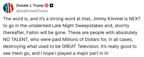 jarvis_best's tweet image. Me: It’s not about Trump guys, Jesus Christ. The problem is fundamentally structural, you have more and more identical late night shows chasing a smaller and aging audience. Plus, there is no evidence that the Paramount merger had anything to do with it.
Trump: HAHAHA IT’S ME…