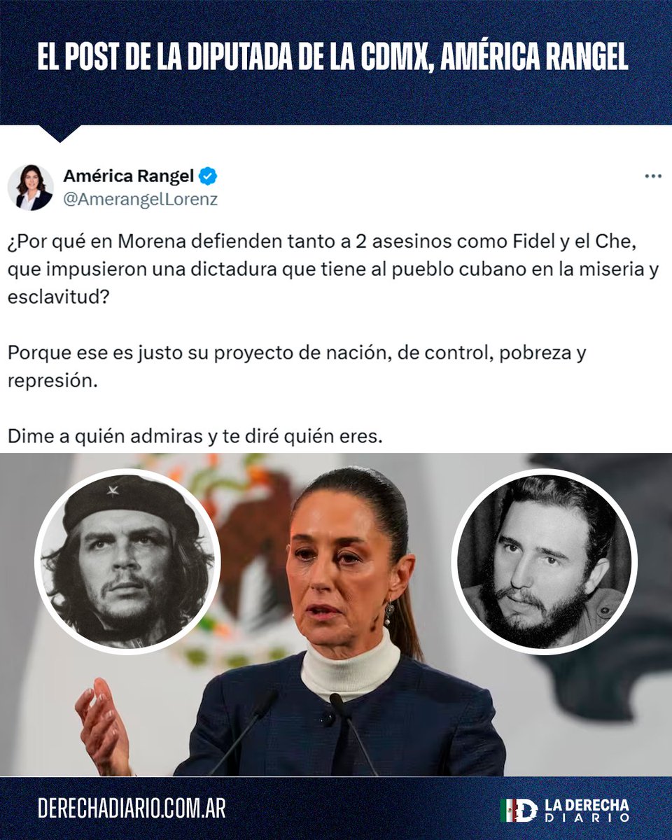DerechaDiarioMX's tweet image. 🇲🇽🇨🇺 | La diputada América Rangel (@AmerangelLorenz) explicó porque los morenistas defienden a los asesinos comunistas Fidel Castro y "Che" Guevara: "Ese es su proyecto de nación, de control, pobreza y represión".