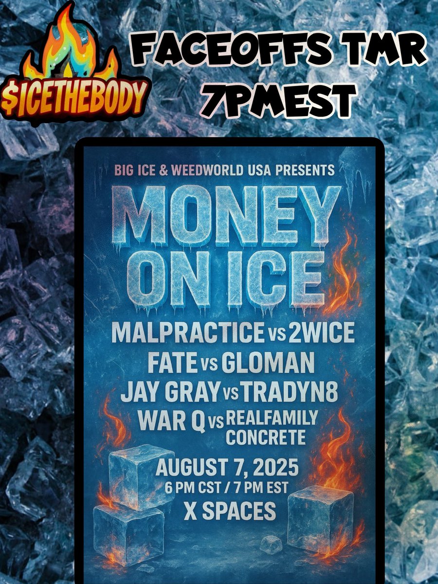OG Spaces π (@ogspaces_) on Twitter photo MONEY ON ICE FACEOFFS βοΈπ°βοΈπ°
<a href="/luvbigice/">BIG ICE βοΈ</a> X <a href="/OGSpaces_/">OG Spaces π</a>
TMR 7PMEST - 6/C β’ X SPACES
<a href="/SeeMalPractice/">Big Pracβ’οΈ</a> vs. <a href="/2wice_203/">YOU CANT FWM!</a>
DONATE TO POT $ICETHEBODY
<a href="/Imaginethatfate/">F.A.T.E</a> vs. <a href="/ittakealottoglo/">glo manganiello</a>
<a href="/NoNicheJay/">bitchβΊοΈ</a> vs. <a href="/tradyn88/">trady</a>
<a href="/warbattles757/">War (q)</a> vs. <a href="/RealFamilyCrete/">IG: RealFamilyConcrete π©ΈCrete Samuels</a>
π€ 4 WAYS TO GET PAID π€ MONEY ON ICE FACEOFFS βοΈπ°βοΈπ°
<a href="/luvbigice/">BIG ICE βοΈ</a> X <a href="/OGSpaces_/">OG Spaces π</a>
TMR 7PMEST - 6/C β’ X SPACES
<a href="/SeeMalPractice/">Big Pracβ’οΈ</a> vs. <a href="/2wice_203/">YOU CANT FWM!</a>
DONATE TO POT $ICETHEBODY
<a href="/Imaginethatfate/">F.A.T.E</a> vs. <a href="/ittakealottoglo/">glo manganiello</a>
<a href="/NoNicheJay/">bitchβΊοΈ</a> vs. <a href="/tradyn88/">trady</a>
<a href="/warbattles757/">War (q)</a> vs. <a href="/RealFamilyCrete/">IG: RealFamilyConcrete π©ΈCrete Samuels</a>
π€ 4 WAYS TO GET PAID π€