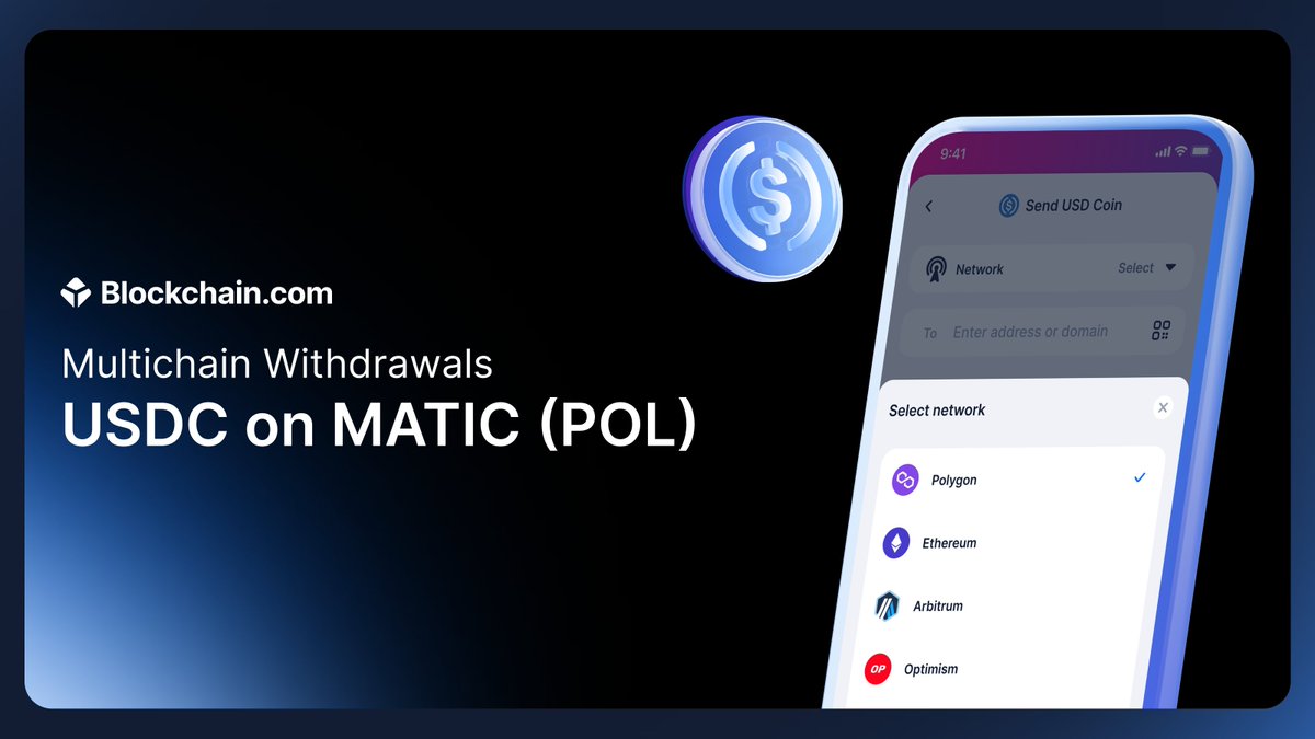 blockchain's tweet image. New to your Blockchain.com Wallet: $USDC on @0xPolygon ($MATIC) 🚀
Experience faster, cheaper transactions with all the power of multichain withdrawals.
Learn more 👉 blockchain.com/blog/posts/usd…