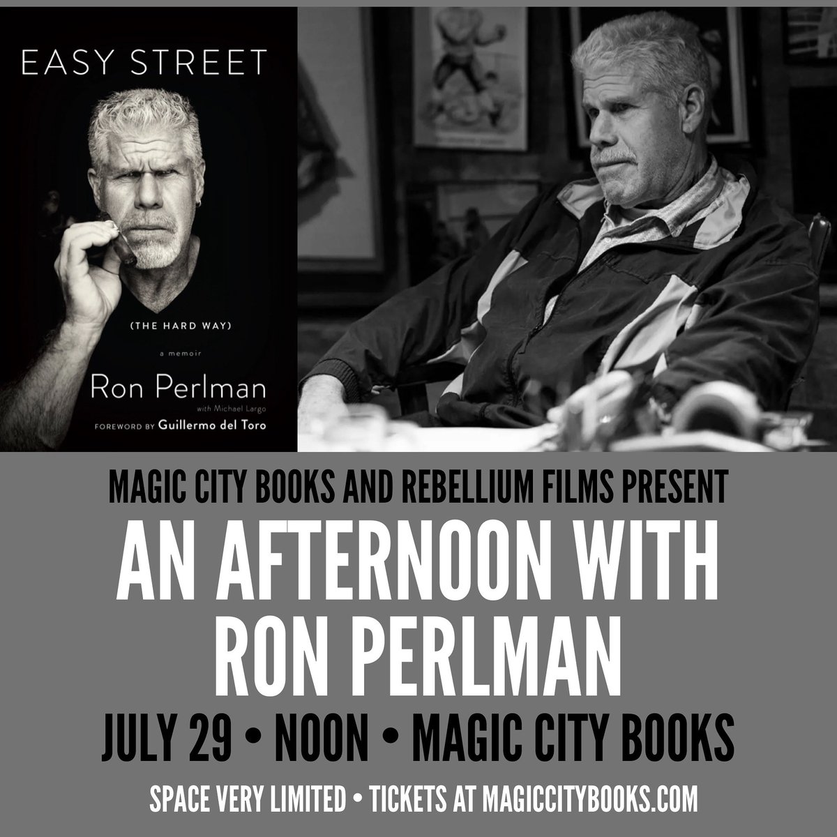 MagicCityBooks's tweet image. BIG NEWS! Hellboy, Sons of Anarchy, Beauty & The Beast. Join us one week from today for a conversation with the legendary RON PERLMAN! Space and tickets very limited. Each ticket includes Ron’s memoir.
Tix on sale at NOON TODAY 7/22.
eventbrite.com/e/an-exclusive…