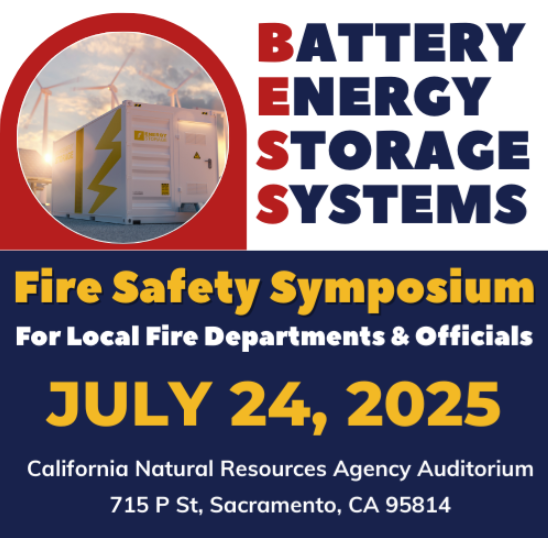 The Battery Energy Storage Systems Fire Safety Symposium is 7/24!

Hosted by @CALFIRE, with support from the CPUC, it will cover emergency response, tech, codes &amp; state updates.
 
 📍 In-person is full, join virtually!
 🔗 cvent.me/xREKbn
 #FireSafety #CPUC #EnergyStorage