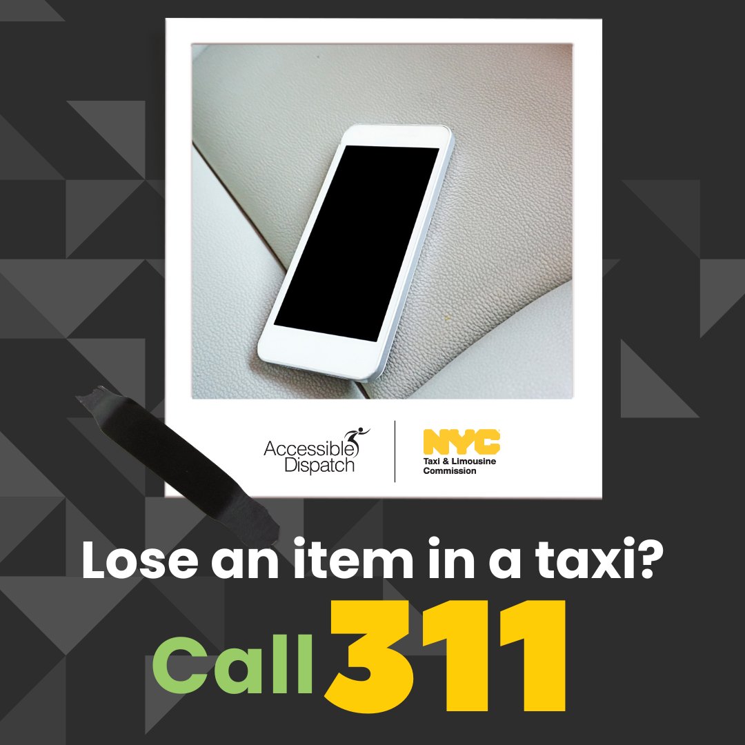 nycaccessible's tweet image. 👜 Leave something in your accessible taxi? Don’t worry! 🚕

If you accidentally leave an item in a yellow or green NYC taxi, here’s how to get help:

📞 Call 311 or @nyctaxi at 718-391-5501

To speed things up, have your receipt or as many trip details as possible ready!