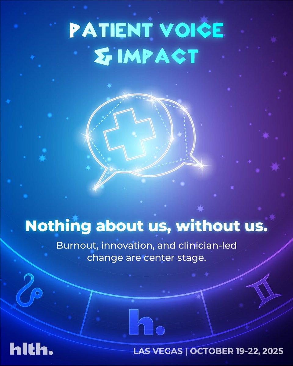 HLTHEVENT's tweet image. At #HLTHUSA 2025, we're putting patients at the center. From lived experience panels to co-design workshops, our Patient Voice & Impact focus area is all about creating healthcare with patients, not just for them.
Learn more and grab your pass! hlth.com/2025event/pati…