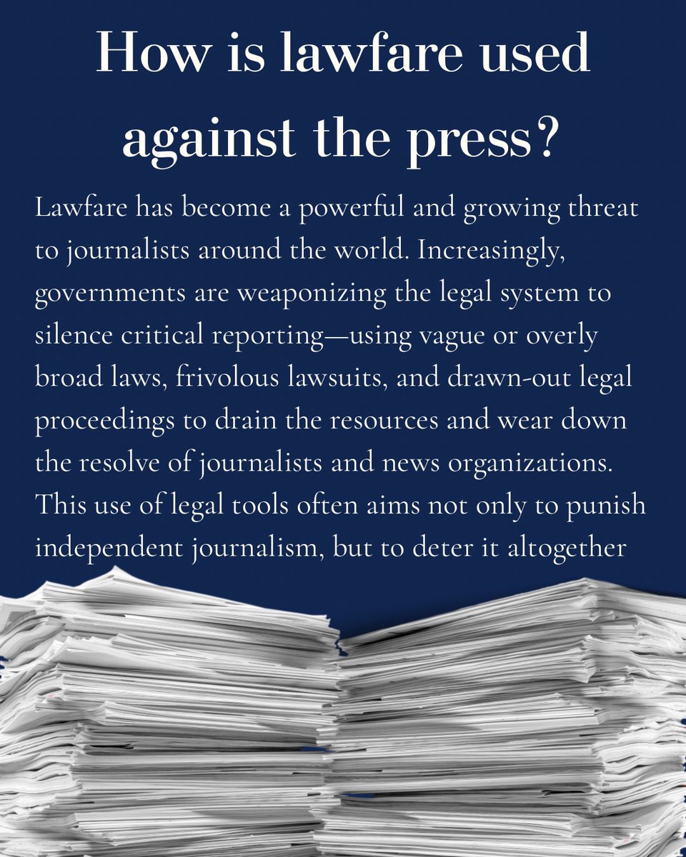 PFC_NPC's tweet image. Click to learn about "lawfare" and how it can be wielded to limit and impact press freedoms around the world.