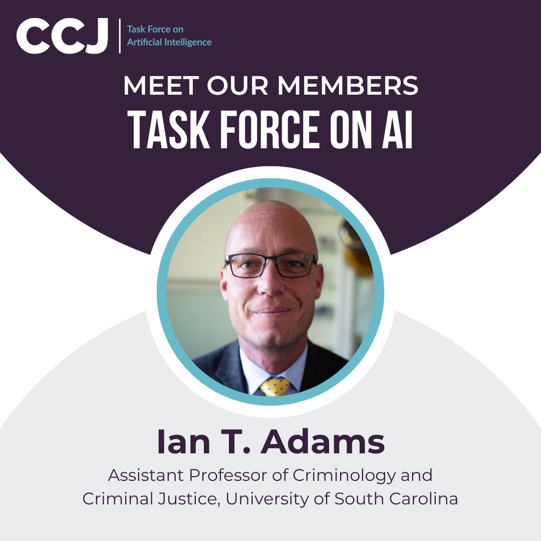 CouncilonCJ's tweet image. Meet Task Force on Artificial Intelligence member @ian_t_adams, assistant professor at the University of South Carolina. Drawing on over two decades of law enforcement experience, Adams researches technology, policy, and personnel in policing.