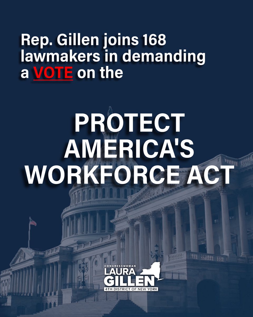 RepLauraGillen's tweet image. Union workers make America stronger every single day, including 300,000 union households across Long Island. That’s why I joined 168 of lawmakers in demanding a vote on the bipartisan Protect America’s Workforce Act.