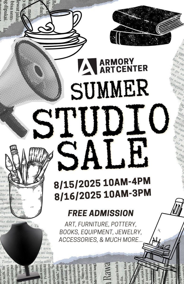 ArmoryArtCenter's tweet image. 🎨 Don’t miss our Summer Studio Sale at the Armory Art Center!
🗓️ Aug 15 (10–4) &amp;amp; Aug 16 (10–3)
🛍️ Art supplies, tools, furniture, books &amp;amp; more!
✨ Deals for all + proceeds support local arts!
📍 Free entry | 811 Park Place, WPB
#Armoryartcenter #WestPalmBeach #SupportTheArts