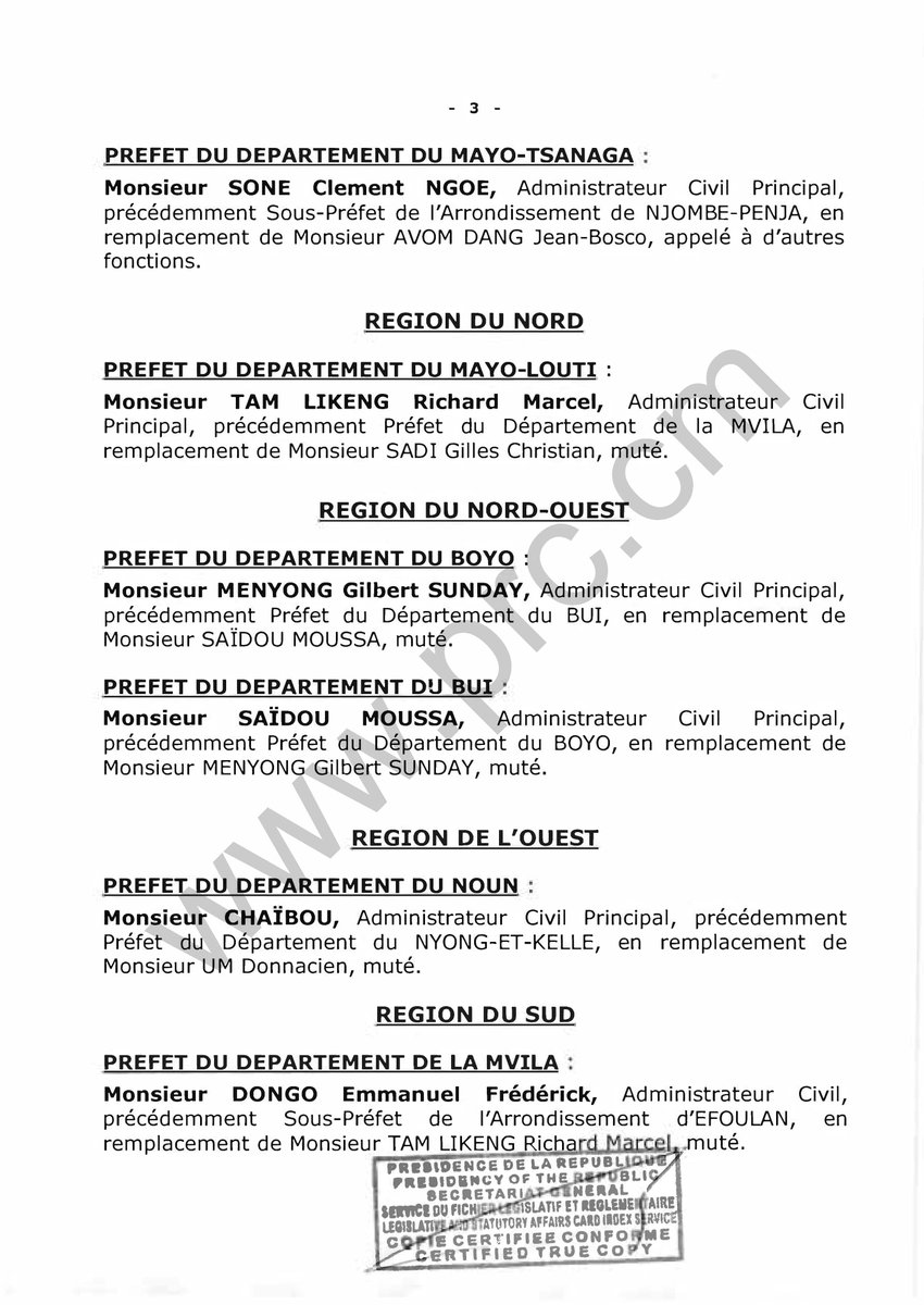 PR_Paul_BIYA's tweet image. Décret portant nomination de Préfets.
#PaulBiya
#Cameroun