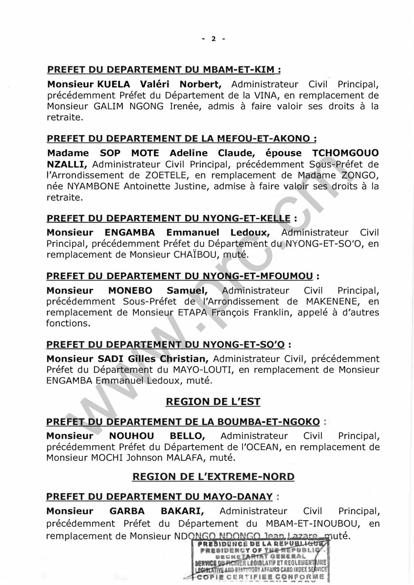 PR_Paul_BIYA's tweet image. Décret portant nomination de Préfets.
#PaulBiya
#Cameroun