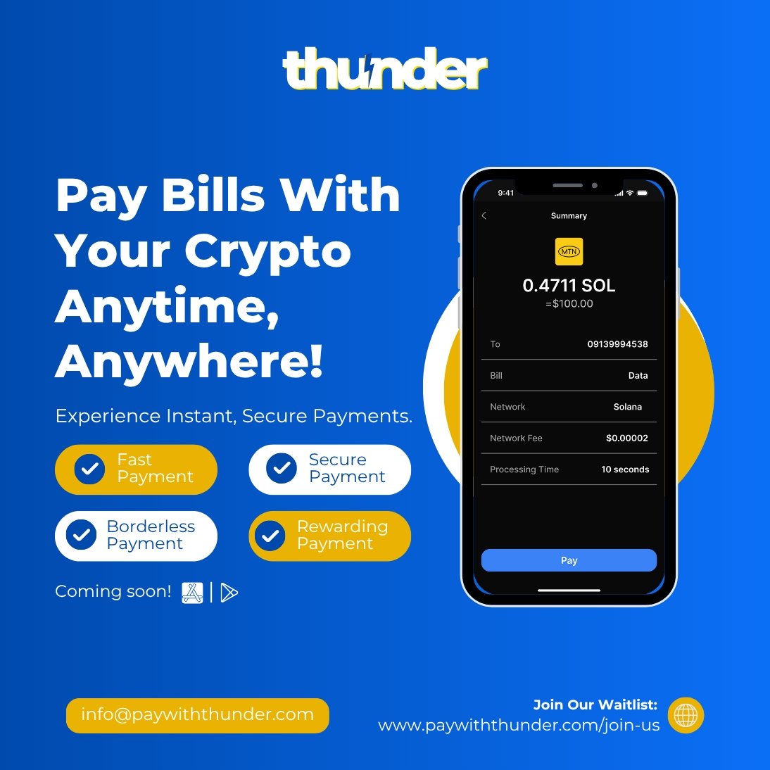 paywiththunder's tweet image. Time is Money!

Thunder Saves you the Time, While you use the money.

Experience Instant!
Save the Stress