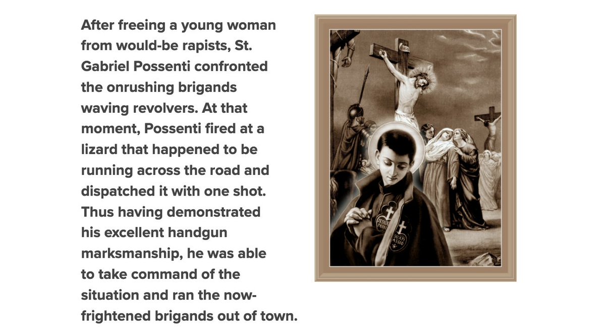 robstersauce's tweet image. St. Gabriel Possenti, the unofficial patron saint of marksmen.
He was also regarded as the fanciest dresser and best dancer in town, and was engaged to two ladies at the same time when he decided to become a monk instead.