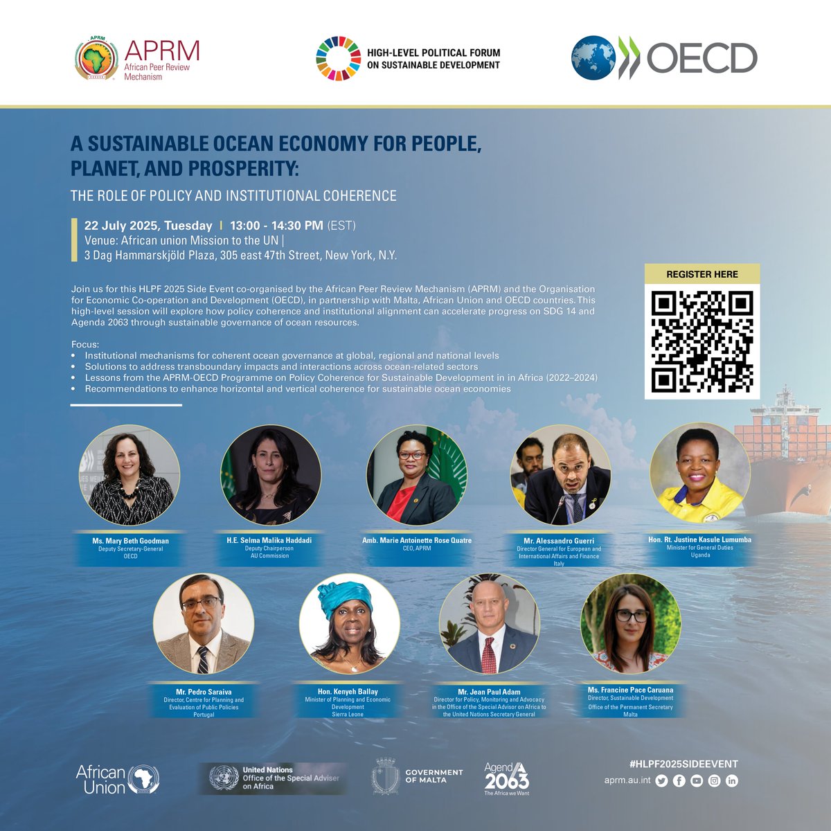 #HappeningNow!

If you're in New York, join us for the #HLPF2025 Side Event on a Sustainable Ocean Economy for People, Planet, and Prosperity.  

🕖13:00–14:30 EDT 
🗓️22 July
📍305 East 47th St, New York
💻More information⤵️

#Agenda2063 #Agenda2030 #TheAfricaWeWant