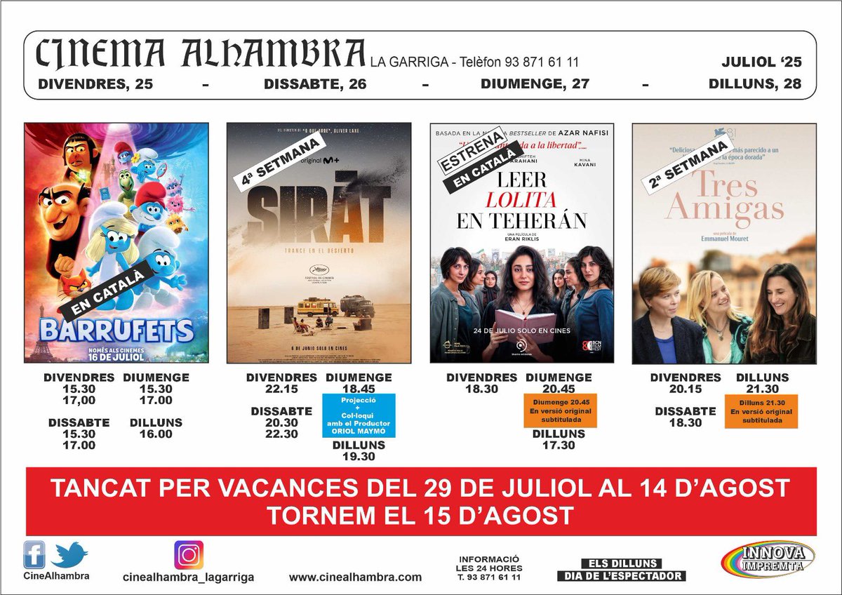 CineAlhambra's tweet image. Ja teniu la Cartellera Actualitzada amb Molt Bon Cinema per a tothom i amb la visita del Productor de SIRAT!