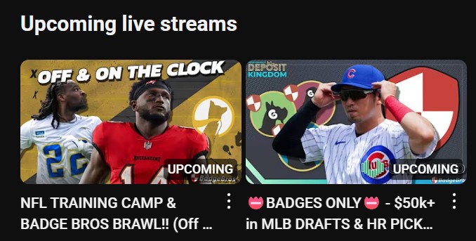 📛TUESDAY DOUBLE DIP🐶

🏈1:30pm - BADGE BROS BRAWL (oOTC)
⚾3pm - MLB Strat, Pick Ems &amp; Drafts📛

LIVE on YT Thanks to <a href="/Underdog/">Underdog</a>🐶