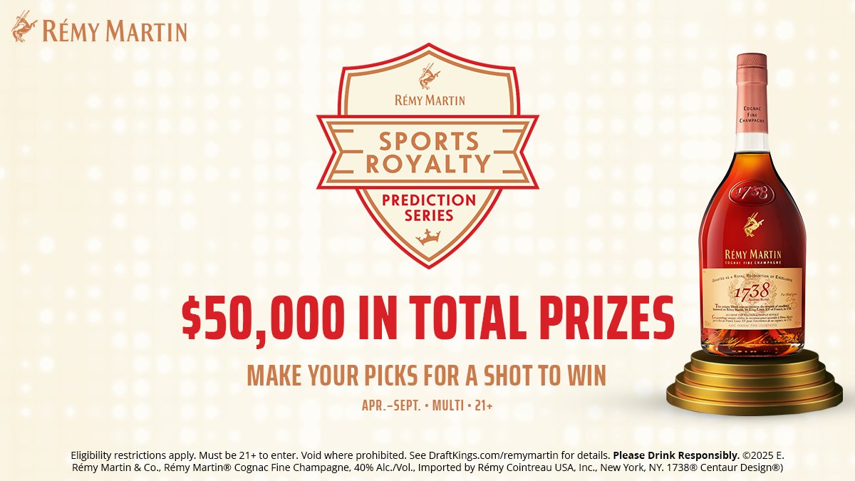 DraftKings's tweet image. Discover your winning spirit with @remymartinUS in 10 free-to-play pools. Make superior predictions for a shot to claim your share of the cash: bit.ly/4m2Pgzi