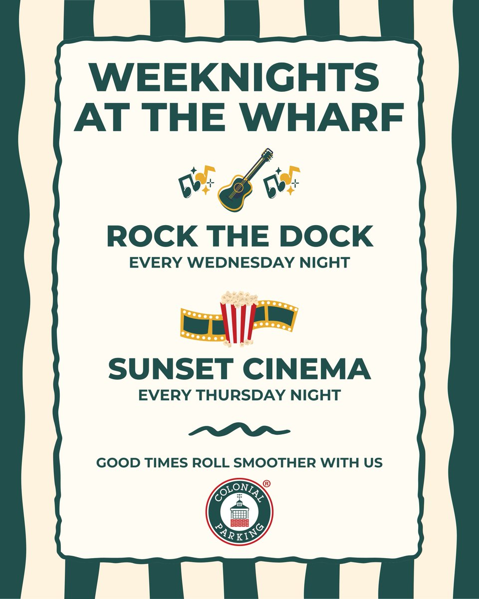 Did you know? The Wharf hosts Rock the Dock every Wednesday night and Sunset Cinema every Thursday night through Labor Day. Make the most of your weeknights with easy parking that keeps the good times rolling.