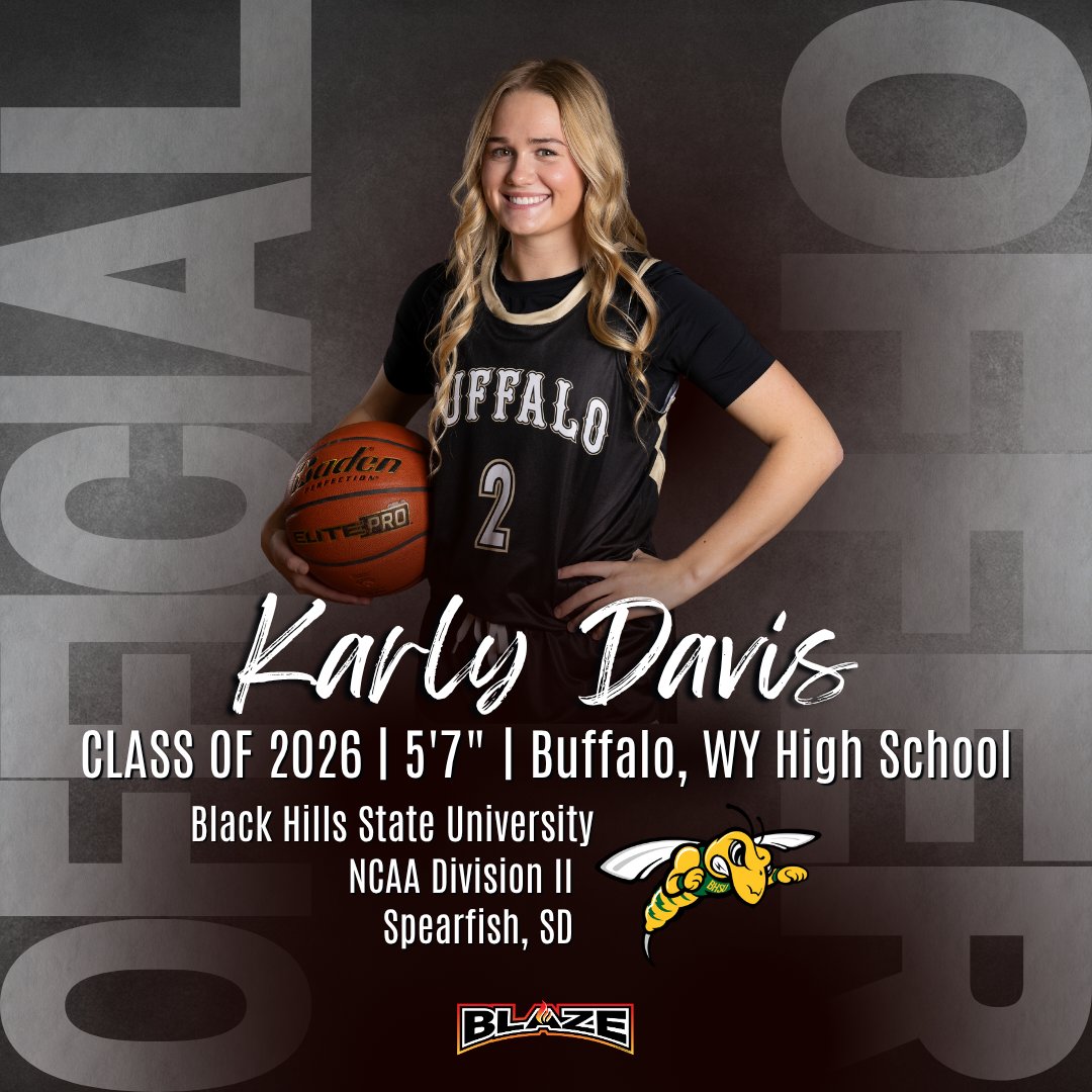Congratulations to Karly Davis (2026 | 5'7" | G | Buffalo, WY) on receiving an offer to continue her academic and athletic career at Div II Black Hills State University in Spearfish, SD!  <a href="/BHSUWBB/">Black Hills State WBB</a>  <a href="/LisaMVanWyk/">Lisa Van Wyk</a>