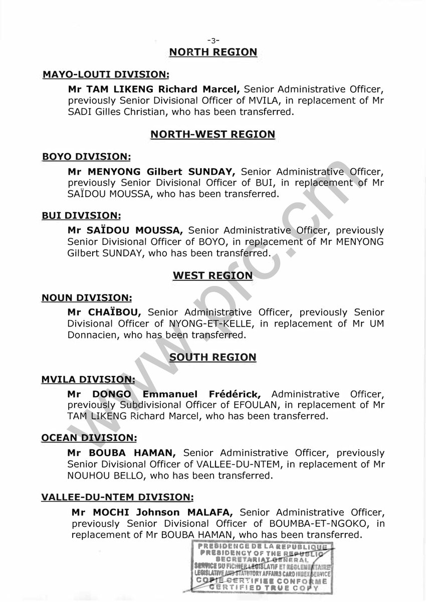 PR_Paul_BIYA's tweet image. Decree to appoint Senior Divisional Officers.
#PaulBiya
#Cameroon