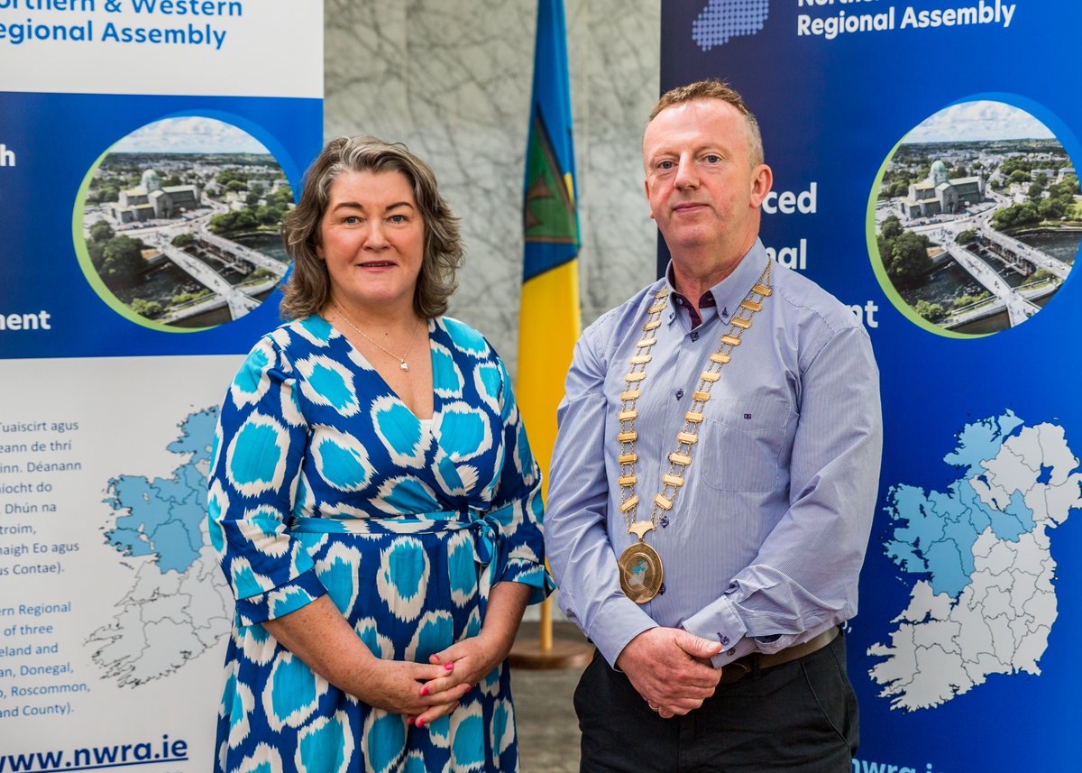 NWAssembly's tweet image. 👏 Congratulations to Cllr Michéal Frain of @roscommoncoco who has been elected as Cathaoirleach of the Northern and Western Regional Assembly for 2025-2026.
Cllr. Eileen Mannion is the new Leas-Chathaoirleach.
Both elected by members at the NWRA AGM.
nwra.ie/cllr-micheal-f…