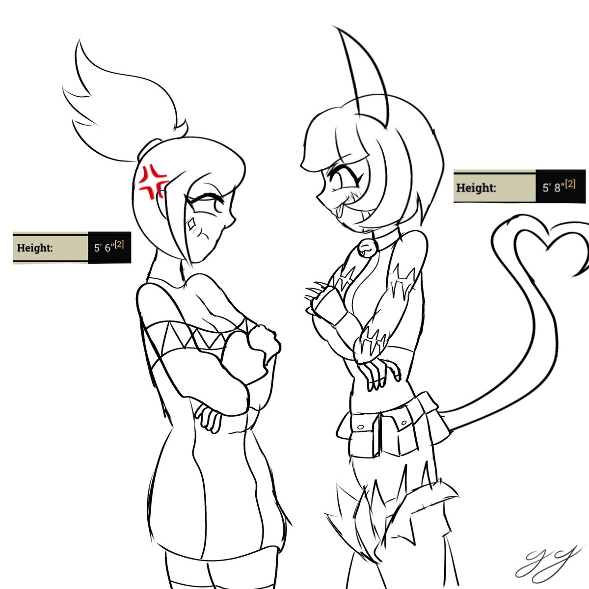xppgislifex's tweet image. sheโs mad that sheโs shorter than her gf ๐๐ iโve had this doodle idea for a while &amp; i finally drew it! i like to think nadia teases bella abt her height :&gt; i missed drawing these two cuties together sm, THEYRE SO SILLY ๐ฅน๐งก๐ฉต #cerefortune #cerebella #msfortune #wlw #skullgirls