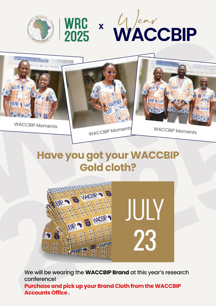 It’s happening TOMORROW!
The WACCBIP Research Conference 2025 kicks off at 9:00 AM prompt in the WACCBIP Conference Hall!
We’re all set and excited to welcome you all.
Don’t forget: we’re wearing WACCBIP Gold for the Opening Day (23rd July).
Didn’t register? No problem — join the