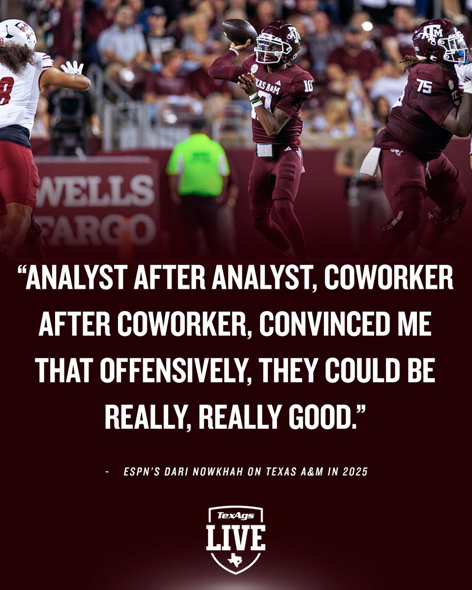 TexAgsLive's tweet image. Are Collin Klein & Co. ready to take the next step this fall? 👍
@ESPNDari will have his eyes on the Aggies 🫡