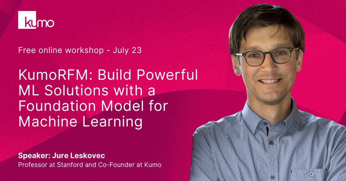 Kumo_ai_team's tweet image. Join us for a live online workshop on how to generate accurate predictions directly from your relational data without pipelines, feature engineering, or model training.
Register now to secure your spot:
zoom.us/webinar/regist…