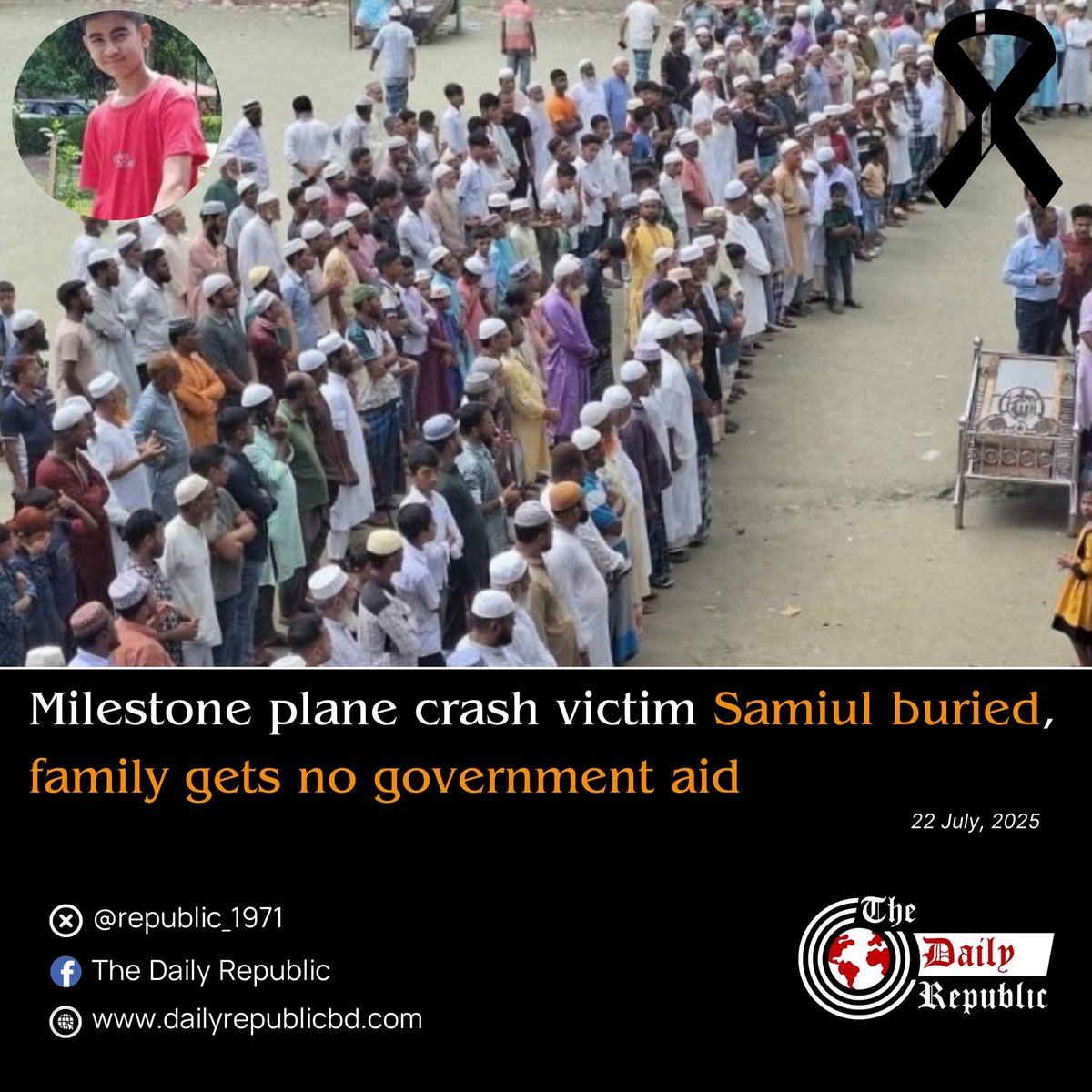 republic_1971's tweet photo. Milestone plane crash victim Samiul buried, family gets no government aid

Details: https://t.co/iI1fD2ZILG

#MilestoneTragedy #prayformilestone https://t.co/YQ7UFm3pxv