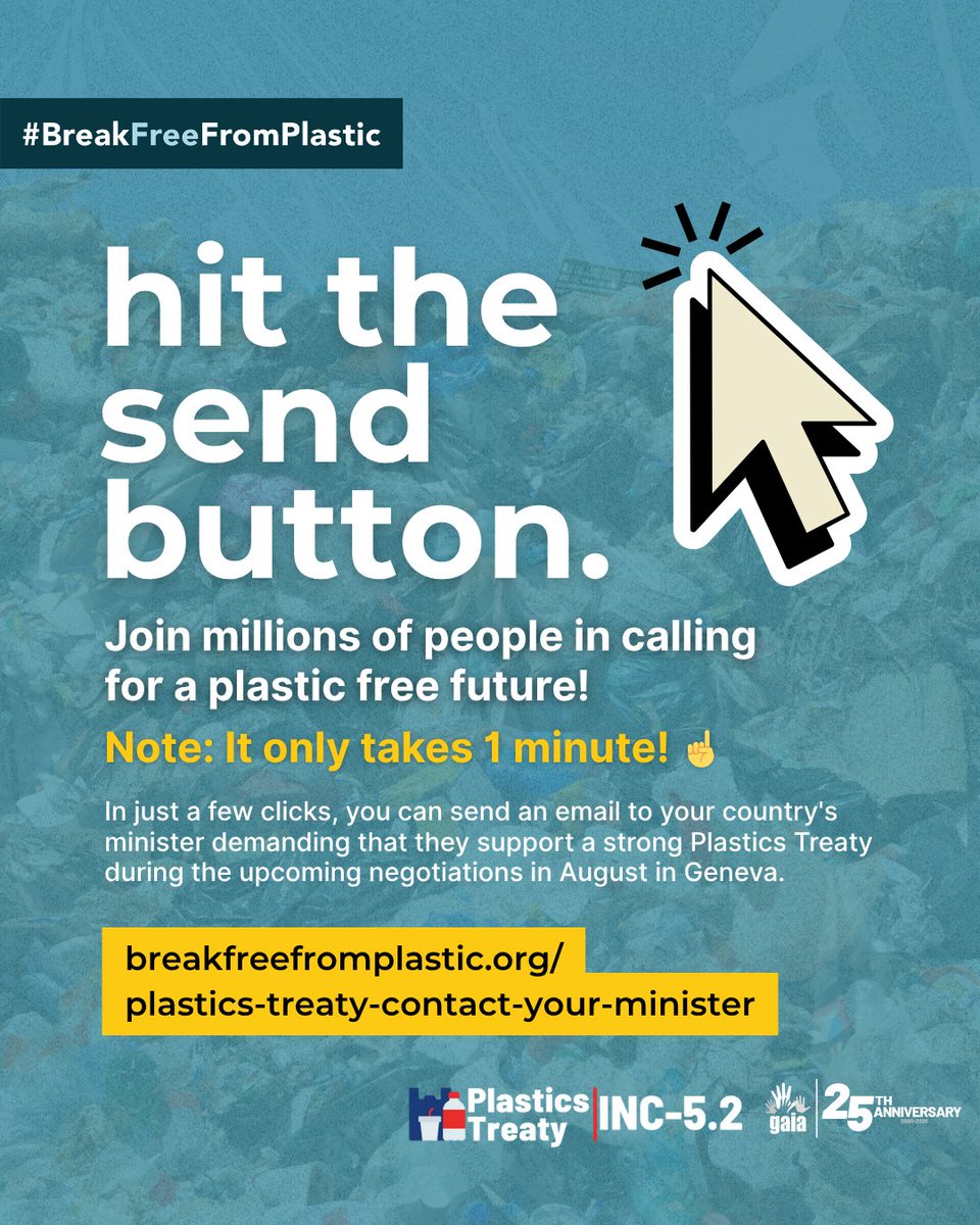 Citizens around the world: Contact your government in support of a strong global #PlasticsTreaty now!

Together, we must urge nations to adopt an ambitious and effective treaty. The time is now: the next round of negotiations is scheduled to take place in Geneva from August 4th