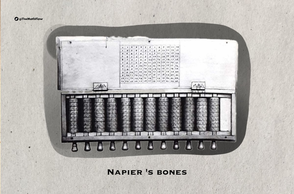TheMathFlow's tweet image. Napier's bones, also known as Napier's rods or rabdology, are a manually operated calculating device invented by Scottish mathematician John Napier in 1617 for simplifying the calculation of products (multiplication) and quotients (division) of numbers.