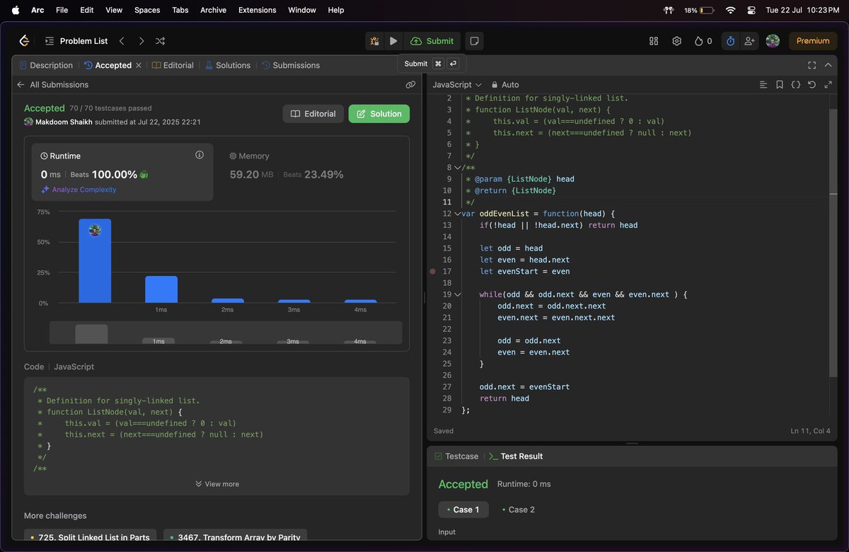 shaikh_makdoom's tweet photo. ✅ Day 17 of #100DaysOfCode 

🔗 Linked List grind
🧩 Cracked 2 Medium-level leetcode problems 

Slow and steady, building that DSA muscle 💪
#100DaysOfCode #DSA #LeetCode #LearnInPublic https://t.co/ObR9MpUHEr