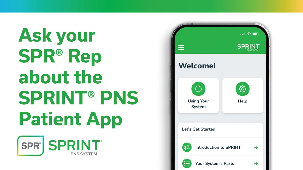 Answers at your patients' fingertips! The SPRINT PNS Patient App features step-by-step system navigation, guidance for troubleshooting, and comprehensive education materials to empower patients with seamless, independent access to #SPRINTPNS patient support.